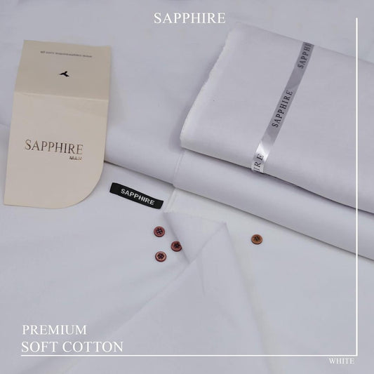 White - Men’s Unstitched Hard Cotton Plain Suit