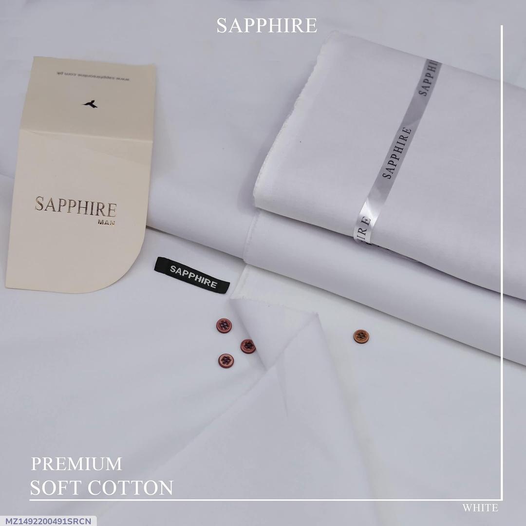 White - Men’s Unstitched Hard Cotton Plain Suit